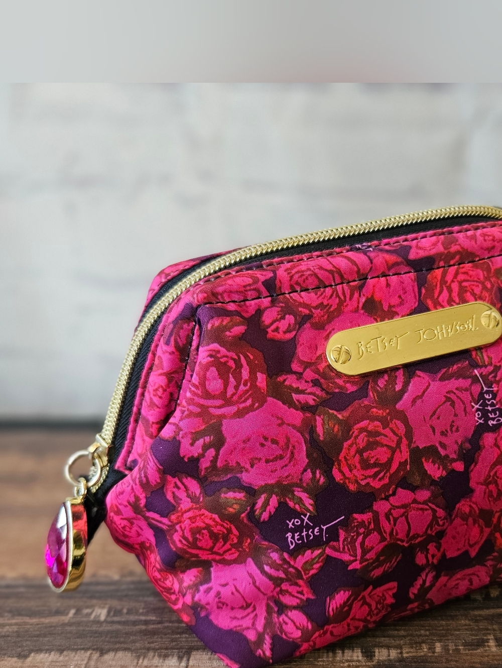 Betsey Johnson Rose Print Zip Top Cosmetic Pouch